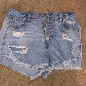 Light wash ripped jean shorts